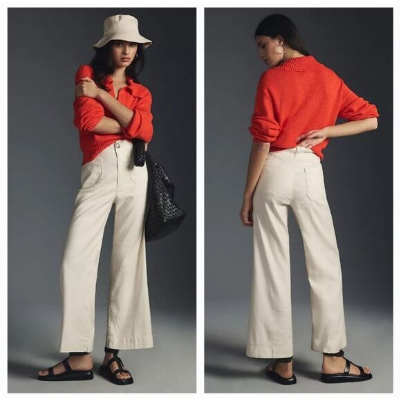 Anthropologie The Colette Cropped Wide-leg Pants by Maeve 32 Linen Edition - Picture 2 of 10
